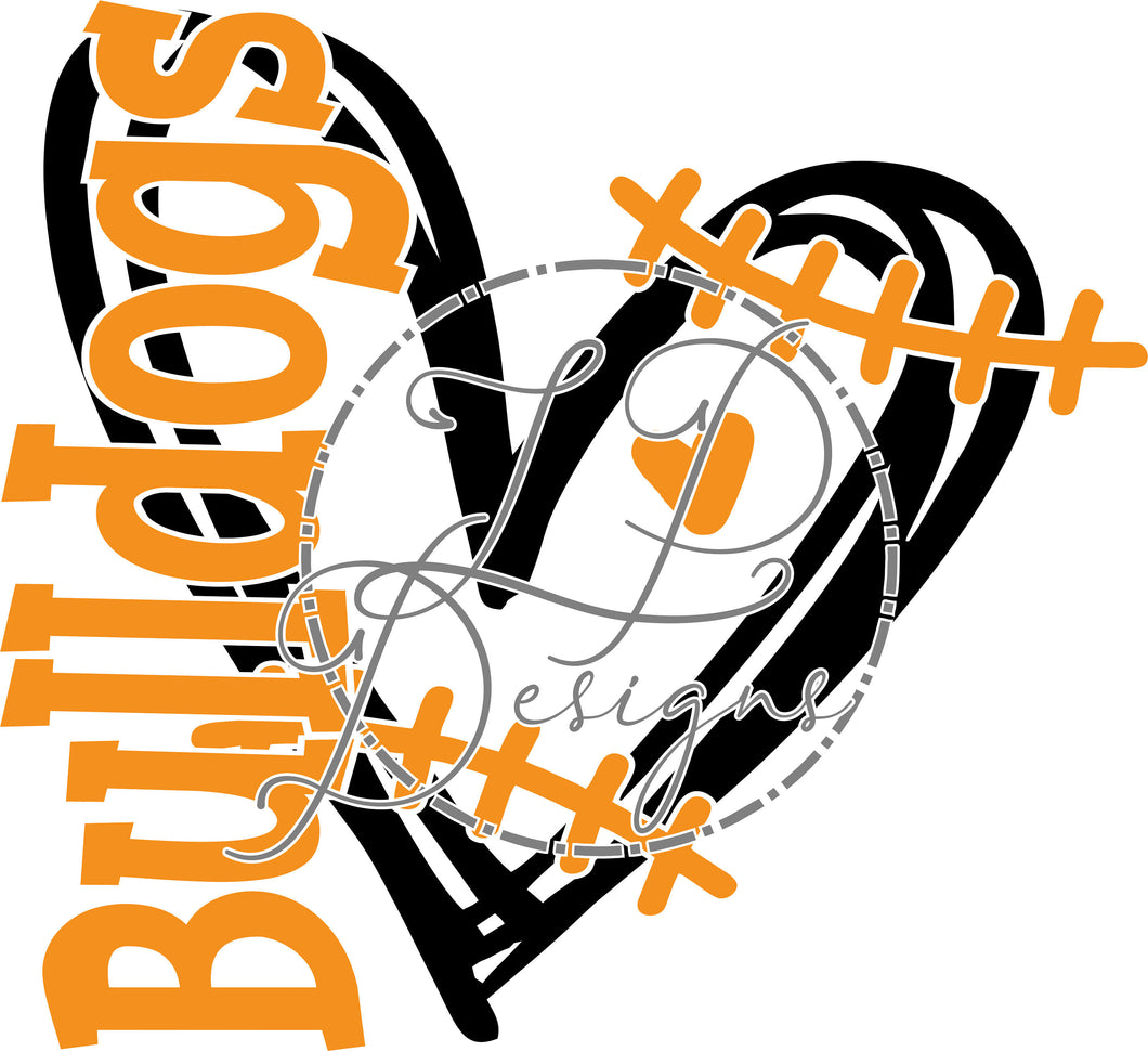 Bulldogs Sketch Football Heart CDR, PNG, SVG file